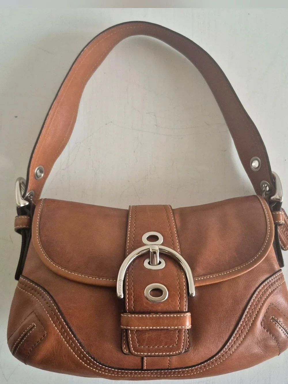 Coach F10188 Vintage Cognac Leather Soho Hobo Shoulder Bag with Silver Hardware